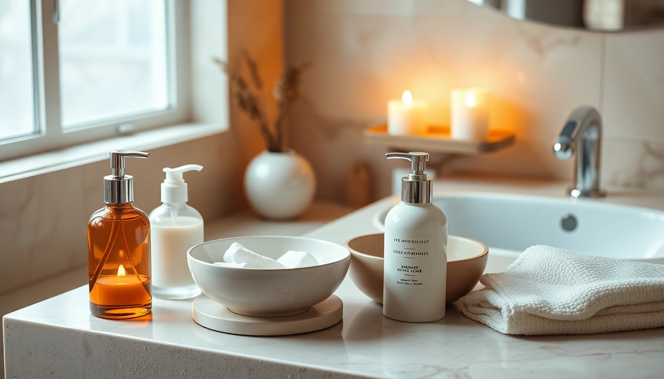 Premium hand care company products displayed in an elegant bathroom setting for a soothing experience.