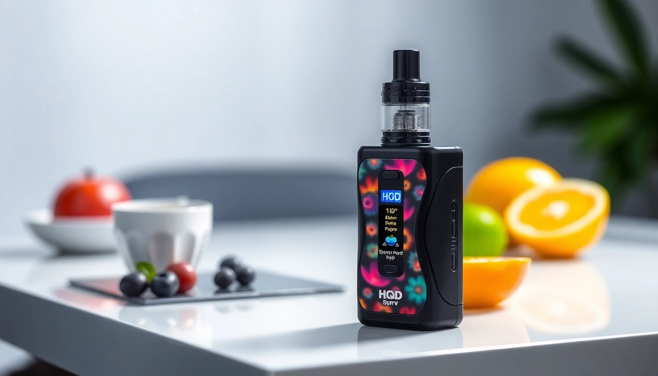 Buy HQD Surv kaufen, showcasing a sleek vape design with colorful flavors and modern aesthetics.