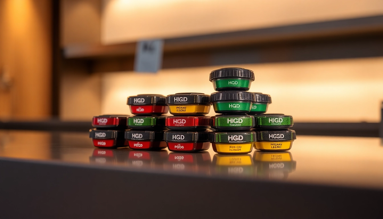 Enjoy Hqd Pods displaying vibrant flavors and premium quality in an appealing arrangement for vape enthusiasts.