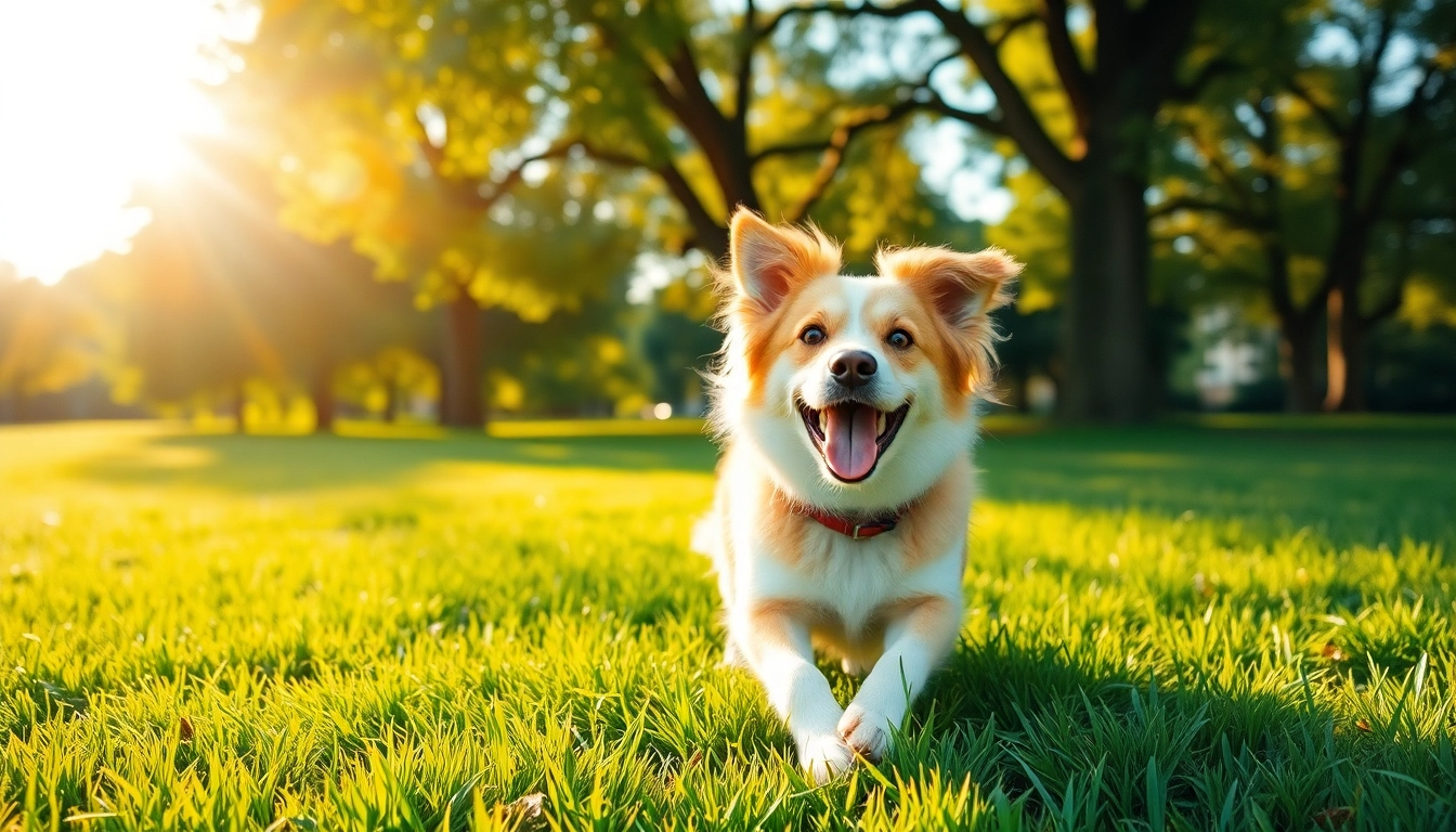 Active dog enjoying playtime at Kate's K9 Pet Care's vibrant park setting.