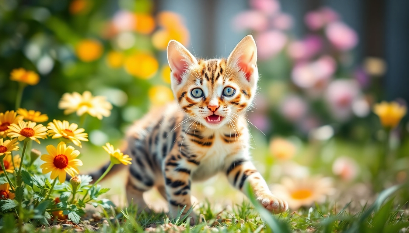 Playful Bengal kittens for sale in vibrant sunlight, showcasing their unique spotted coats.