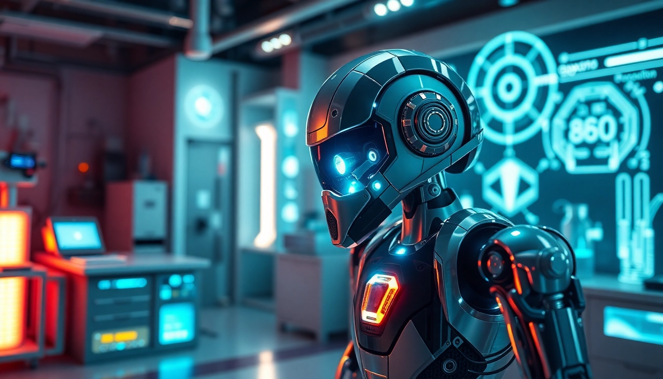 photon bot showcasing its intricate details in a high-tech laboratory setting
