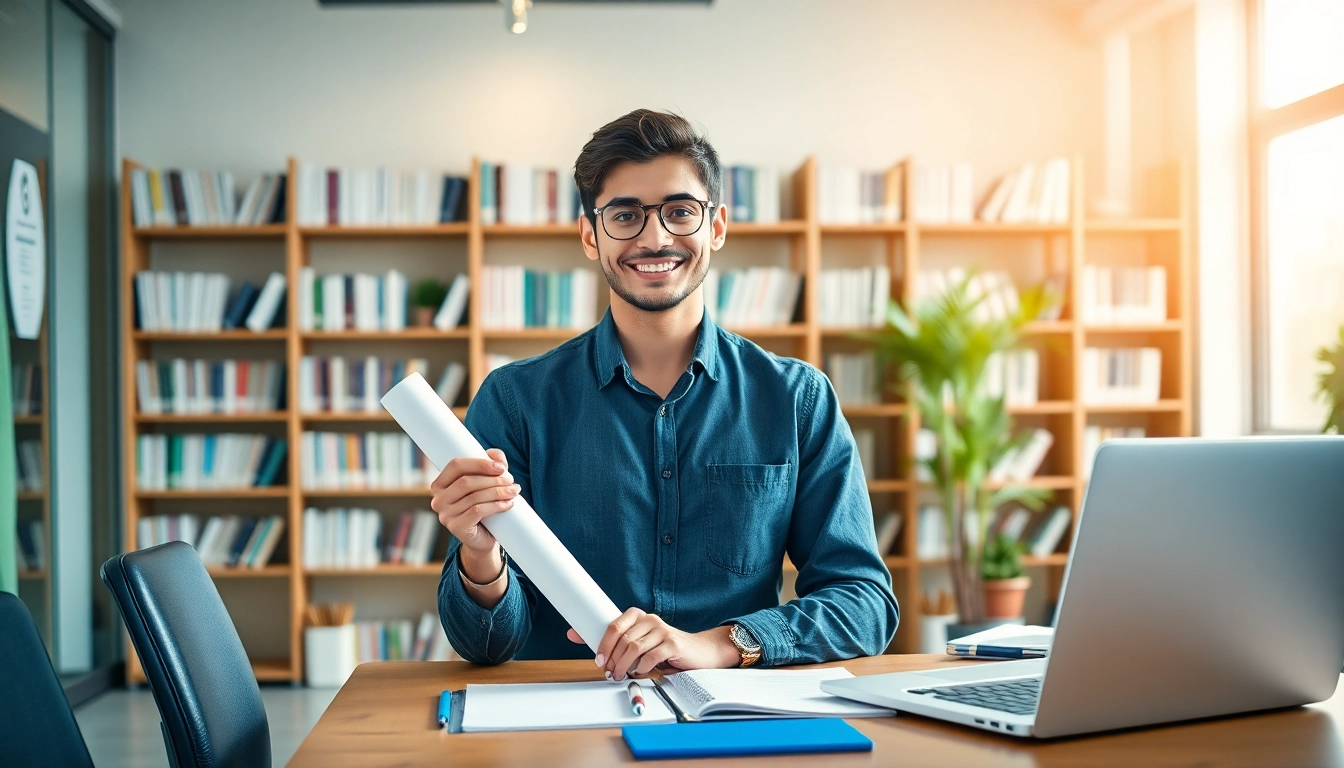 Earn a degree for sale online with a striking diploma display in a study environment.