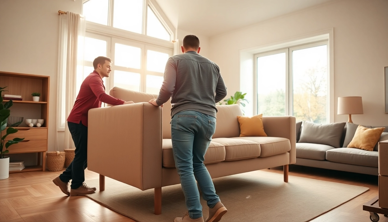 See professional movers from removal companies in London expertly handling furniture in a modern home.