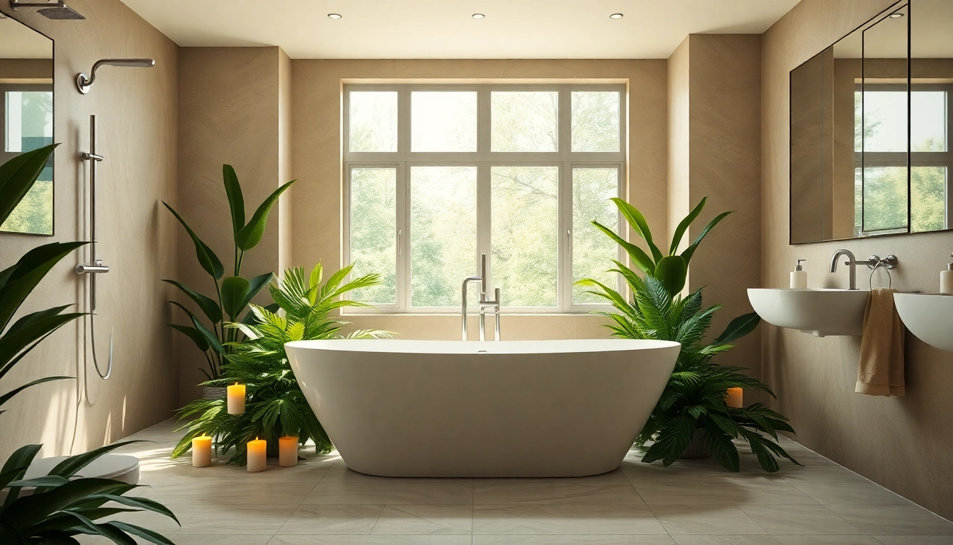Beautiful bathroom remodeling featuring a modern freestanding bathtub and elegant tiles.