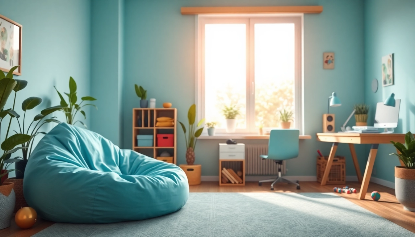 Create a serene ADHD-safe space with inviting colors, organized play areas, and calming elements.