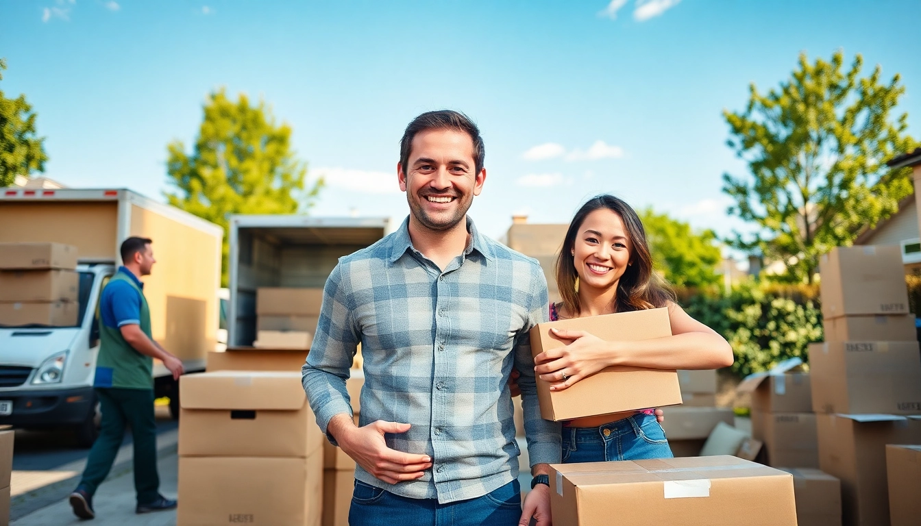 Removal companies in London assisting a family with moving, showcasing teamwork and a welcoming atmosphere.
