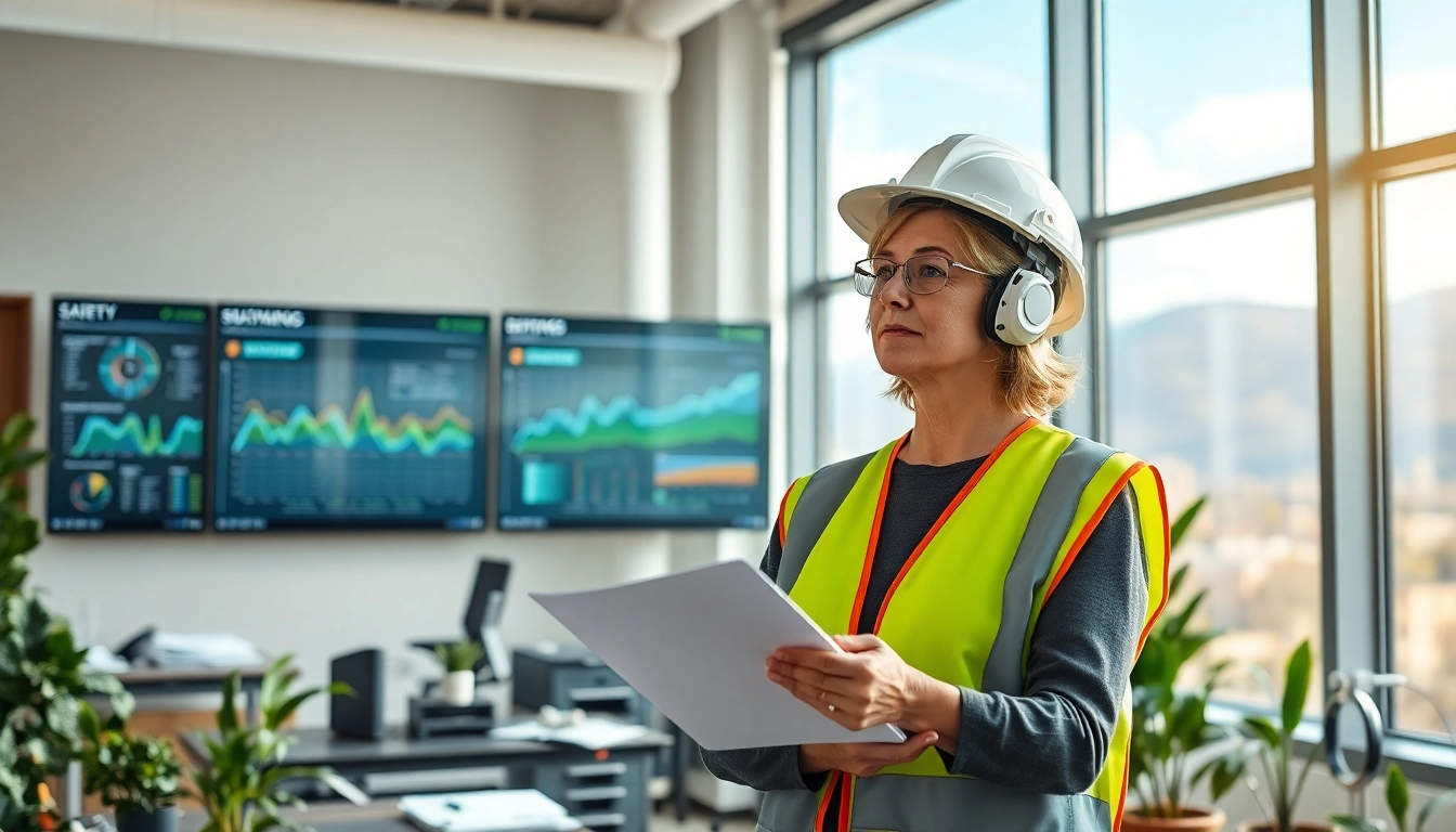 Engaging Provo EHS Consulting professional assessing environmental safety in a modern office.