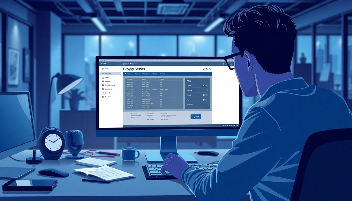 Leveraging a proxy server online on a modern workstation with tech gadgets and ambient lighting.