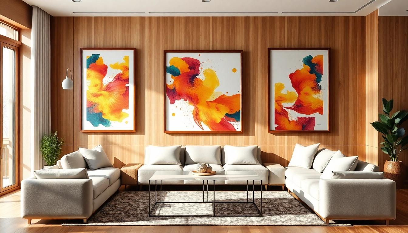 Stylish large frames elegantly displaying art in a modern living room setting.