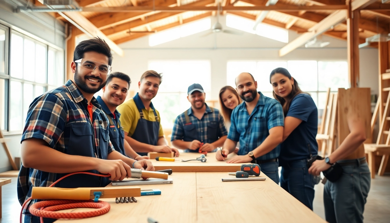 Students learning at hawaii trade schools with hands-on training in a carpentry workshop.