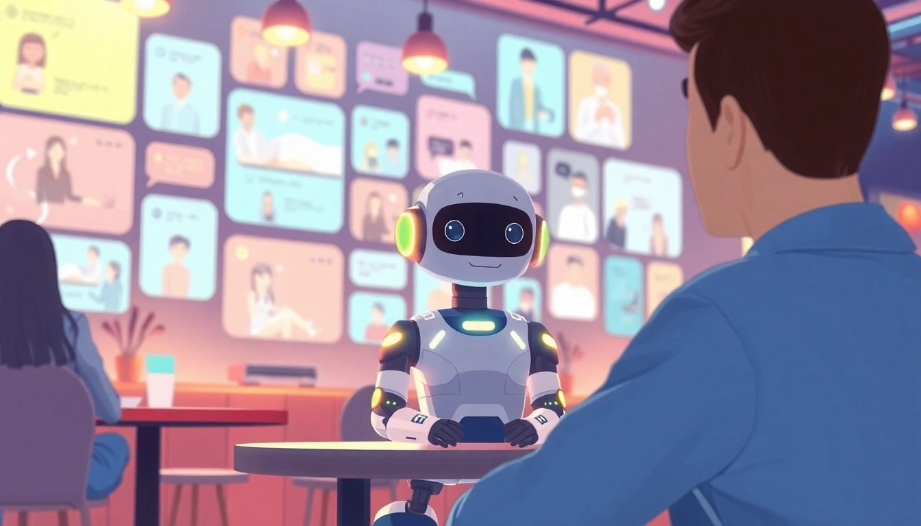 Engage in ai girlfriend chat with a friendly AI character in a cozy café setting.