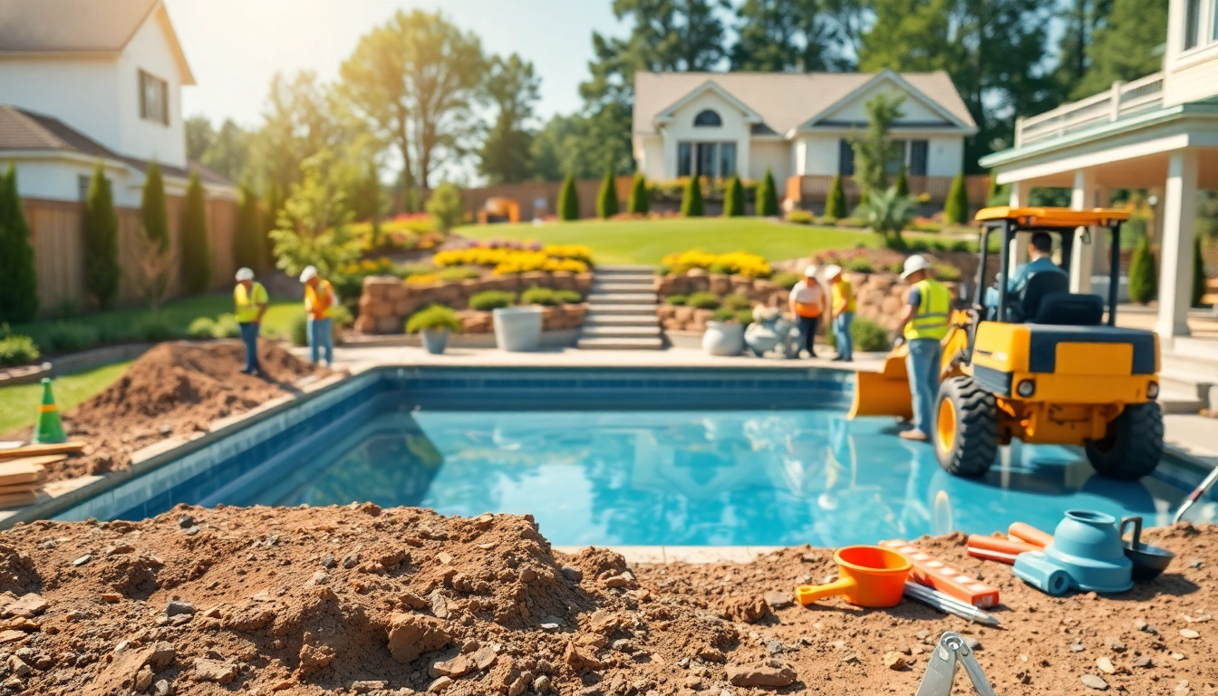 Engaging pool construction activity showcasing professionals building an inground pool.
