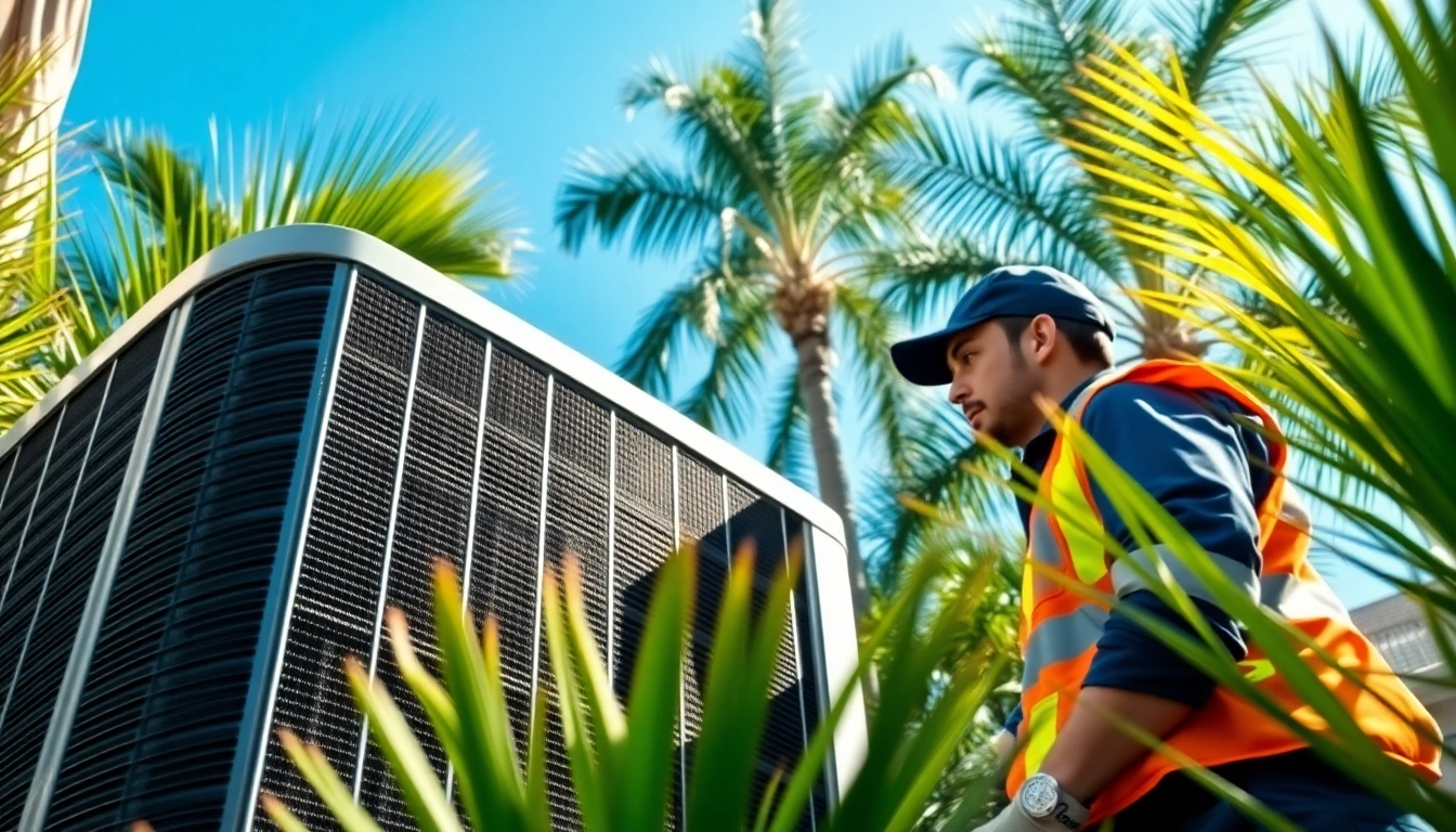 Technician performing Los Angeles HVAC services maintenance on an air conditioning unit.