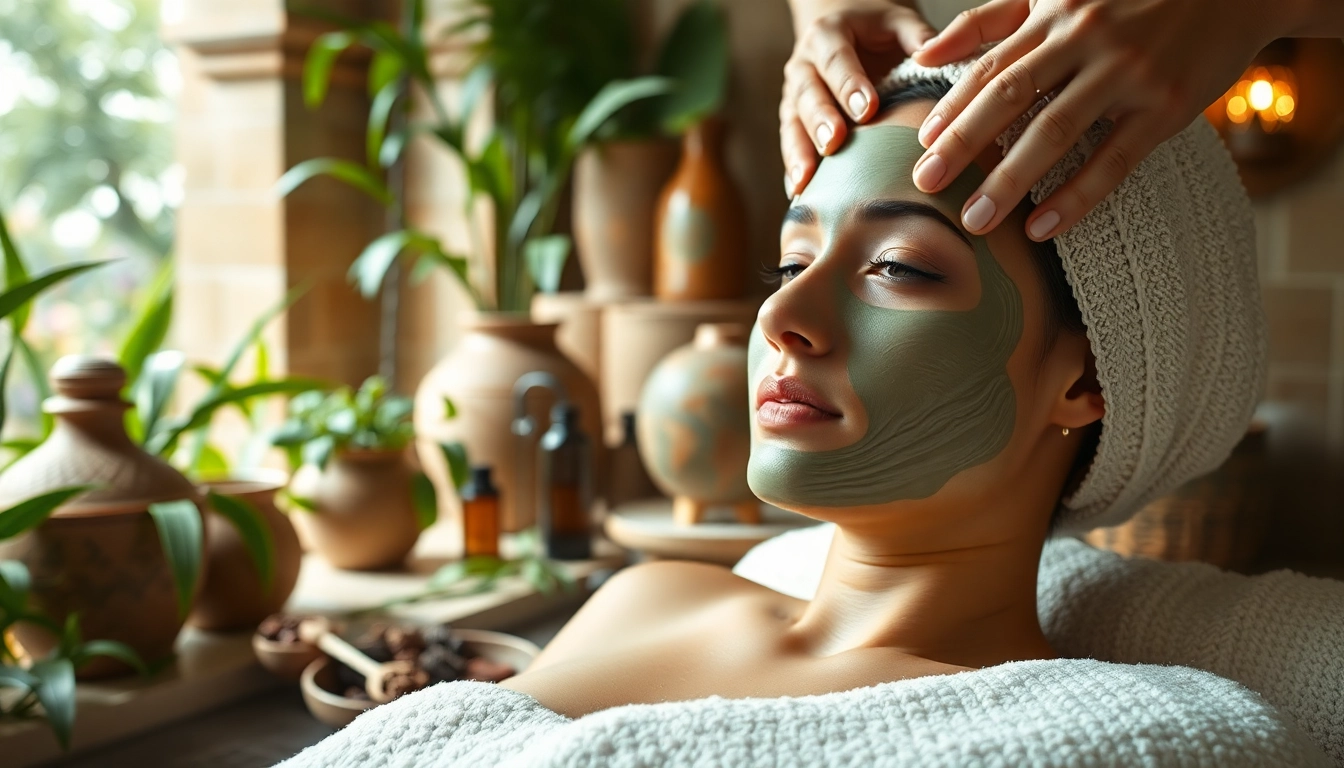 Application du masque tebrima sur la peau dans un cadre de hammam traditionnel.