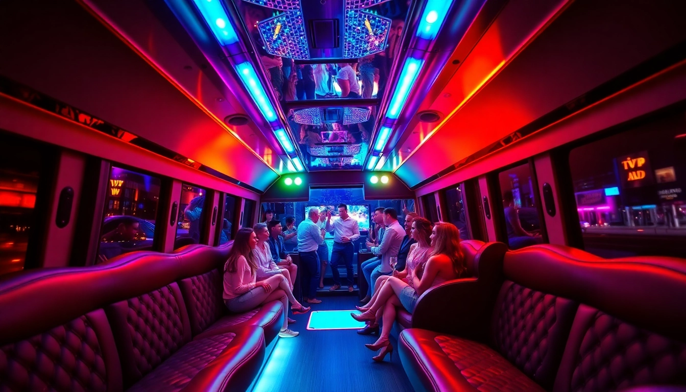 Celebrate with a stylish macon party bus featuring vibrant lights and luxury seating.