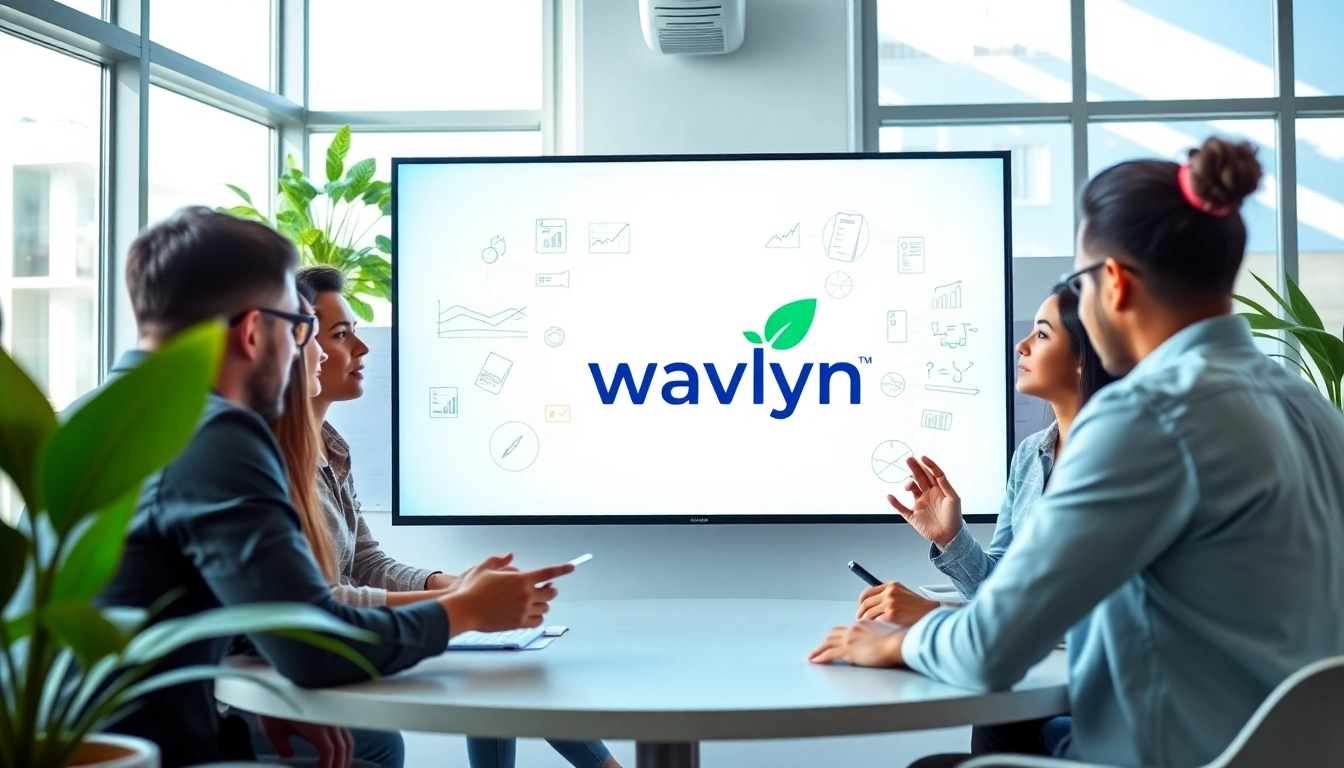 Wavlyn team strategizing in a bright modern office environment, conveying collaboration and innovation.