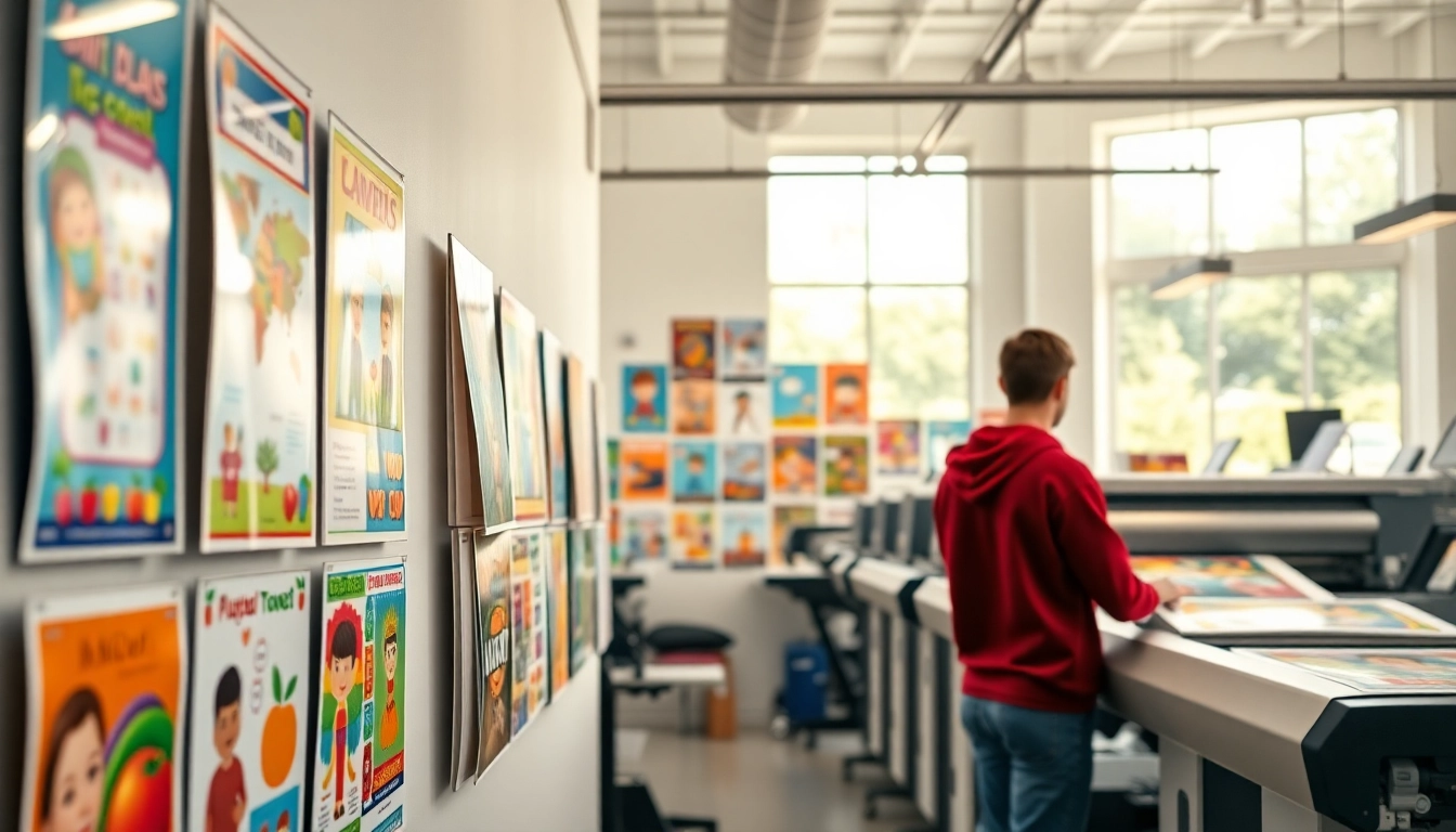 Showcase of vibrant school poster printers producing colorful educational posters.