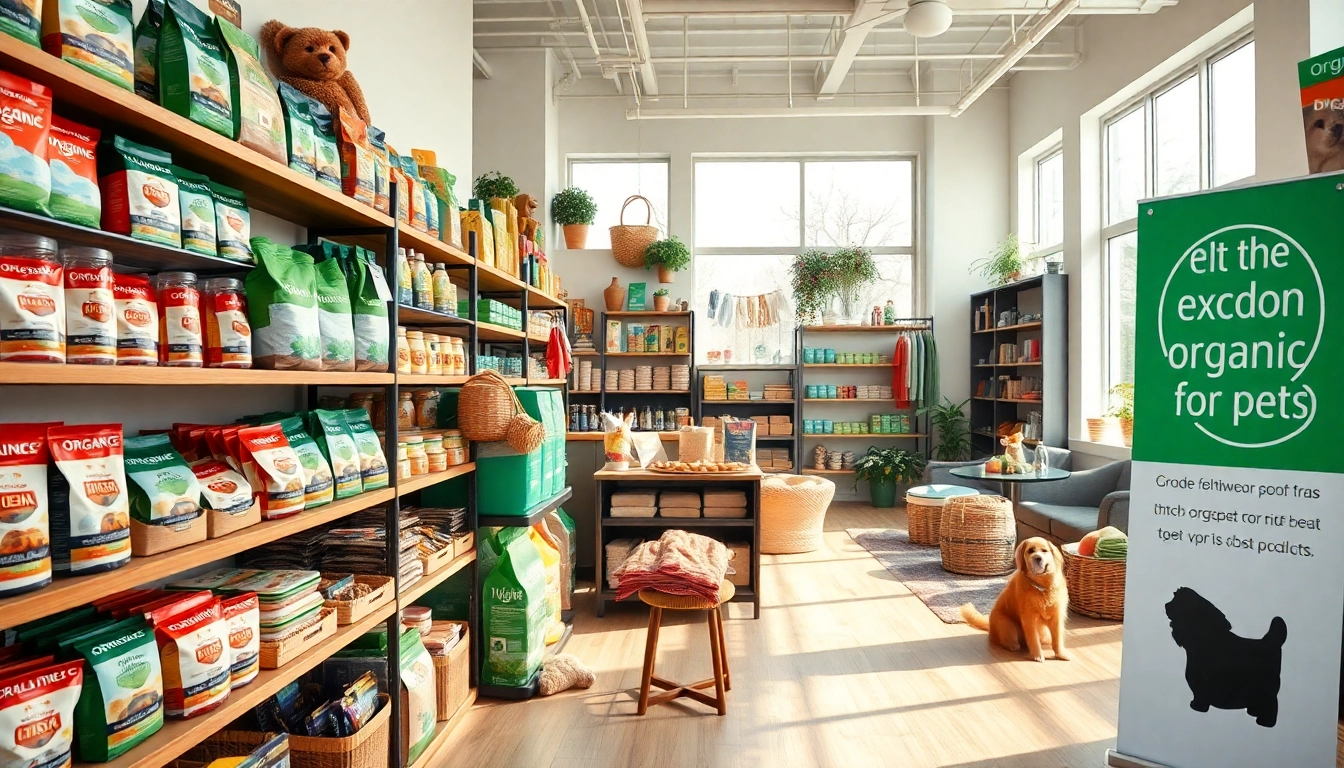 Find organic pet supplies near me with a diverse range of products in a serene shop environment.
