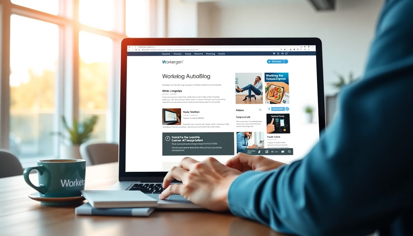 Engaging scene of a professional utilizing Workergen Autoblog AI to craft blog content.
