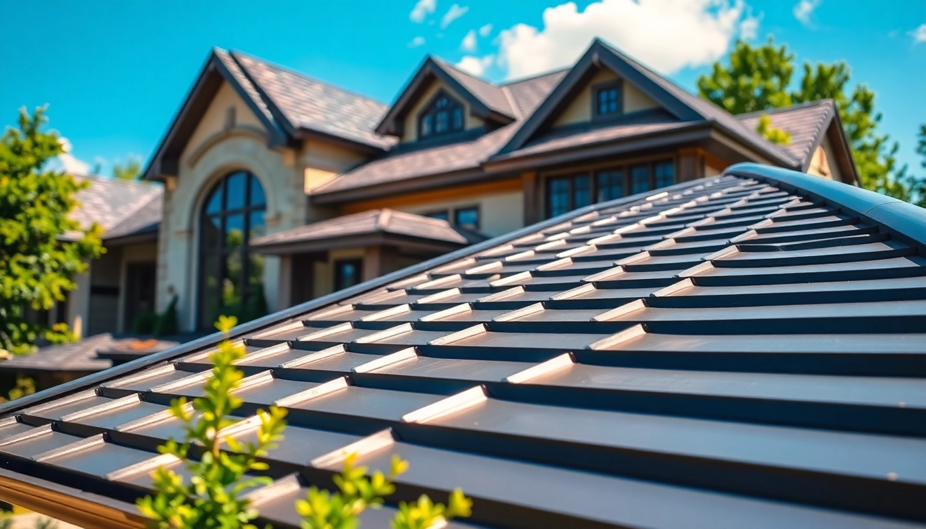 Luxury metal roofing enhances a stunning home with intricate designs, reflecting high-end craftsmanship.