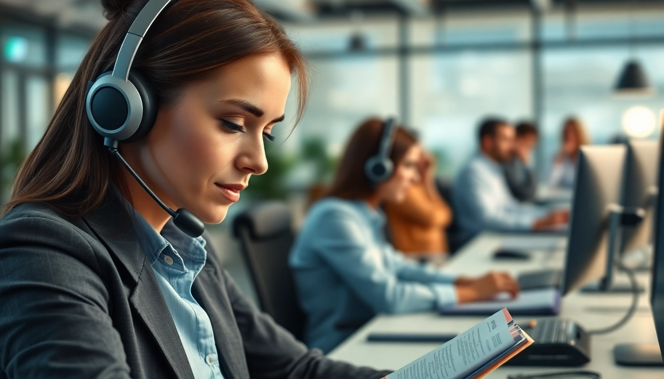 Answering Phone Calls professionally in a bright office setting focused on customer service.