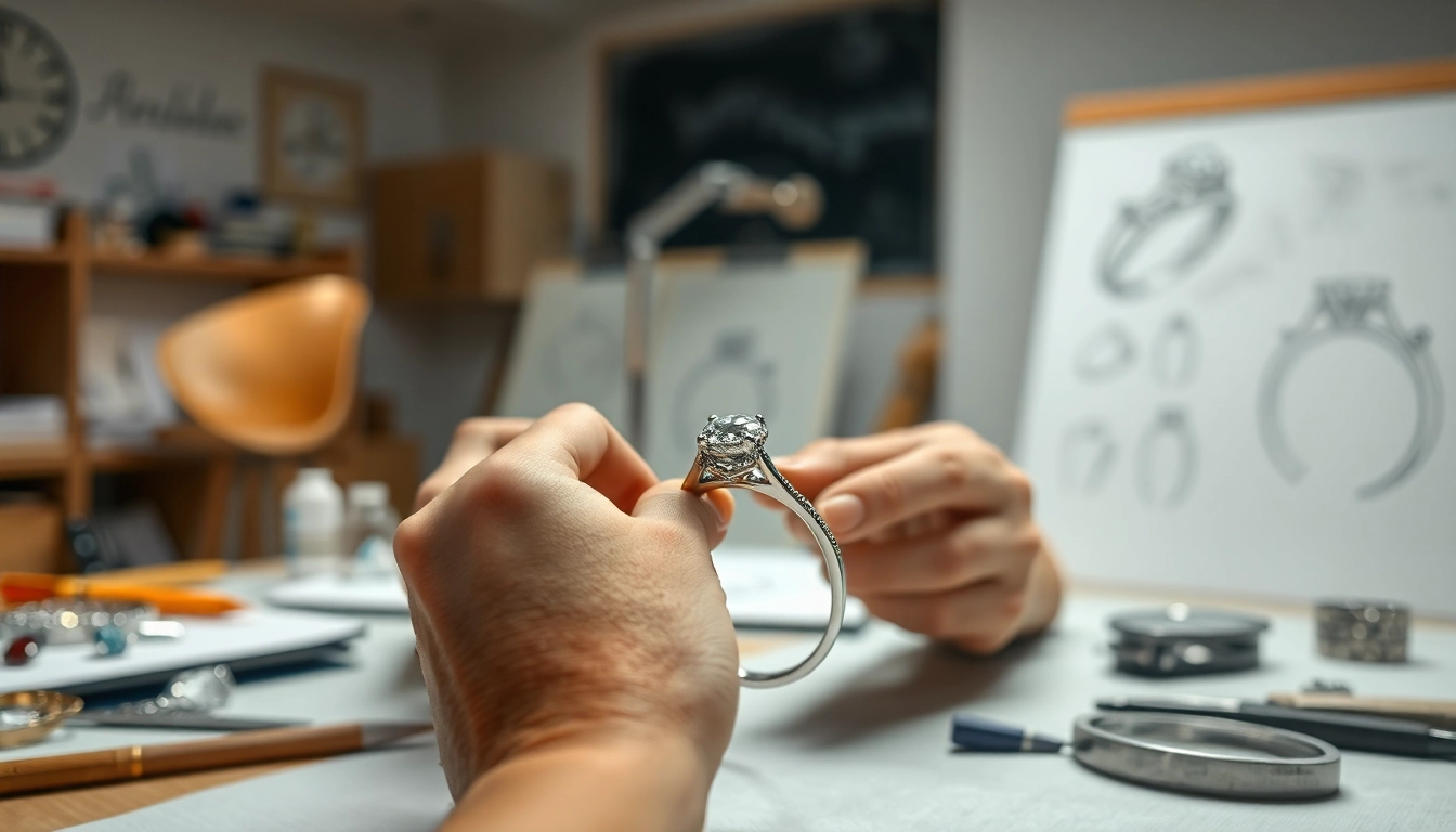 Engagement jewelry designers showcasing a skilled artisan creating a custom engagement ring.