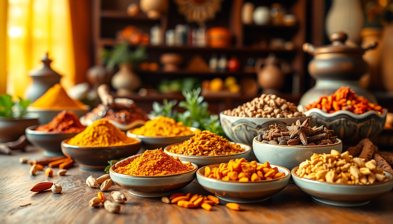 Discover the vibrant oriental spices arranged beautifully on a rustic table.