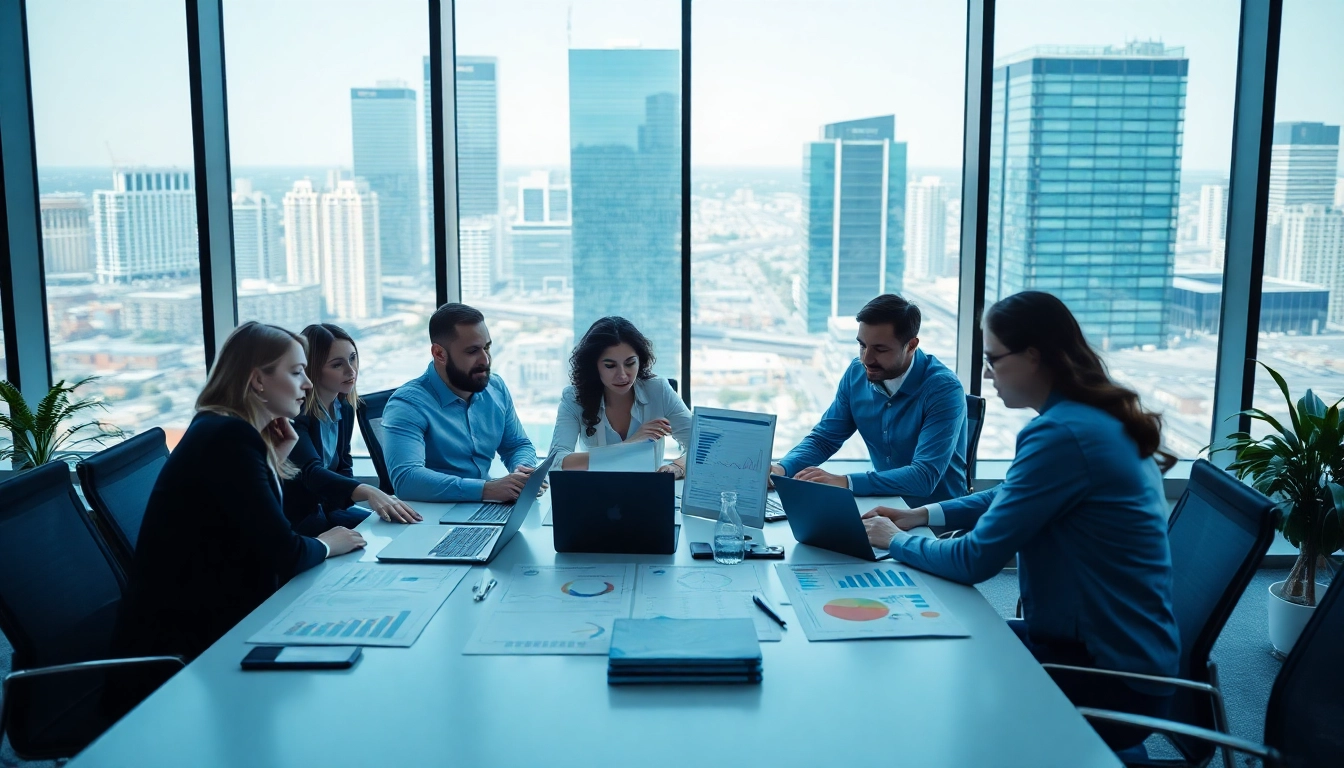 Engaging team discussing competitor pricing analysis with charts and laptops in a modern office.