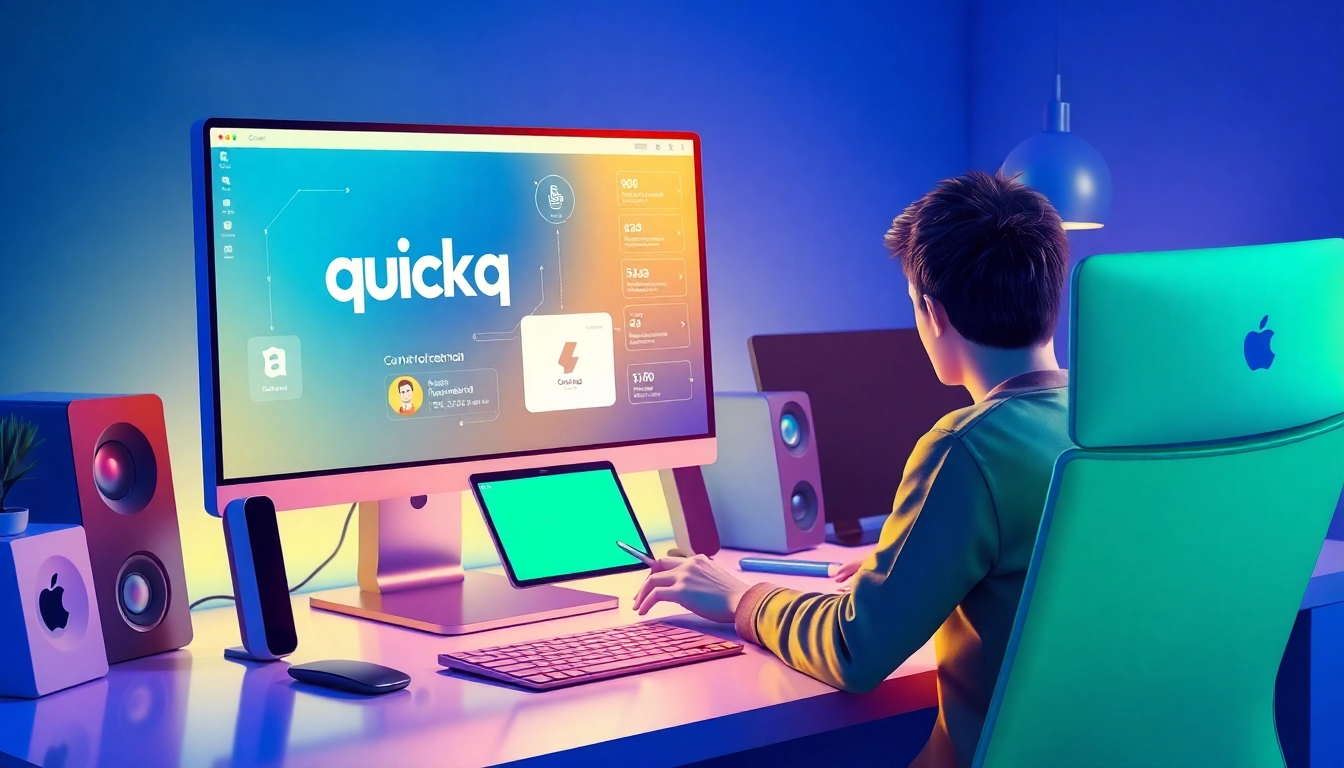 Engage with quickq下载 application on a modern setup, showcasing technology in action.