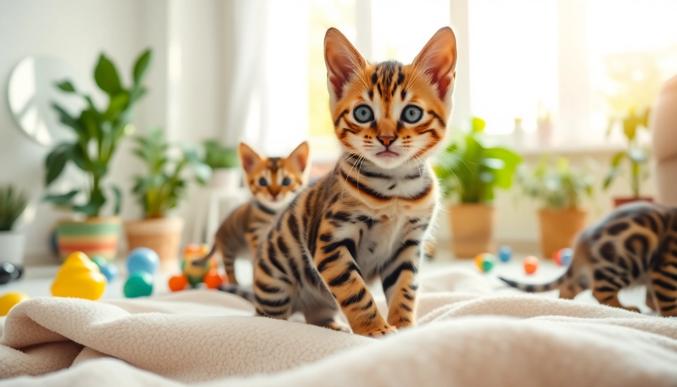 Engaging Bengal Kittens for Sale playing in a sunny living room, showcasing their unique rosetted coats.
