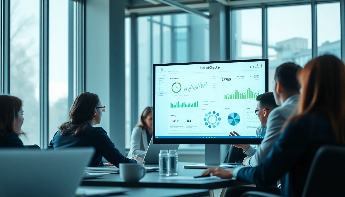 Analyze AI-generated content using an advanced ai checker in a modern office setting.