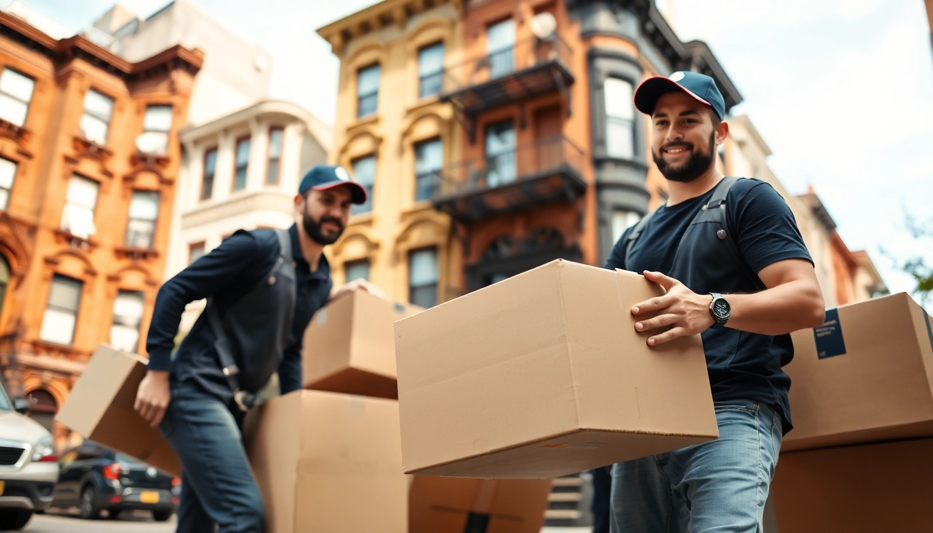 Brooklyn movers efficiently relocating furniture in a vibrant urban environment.