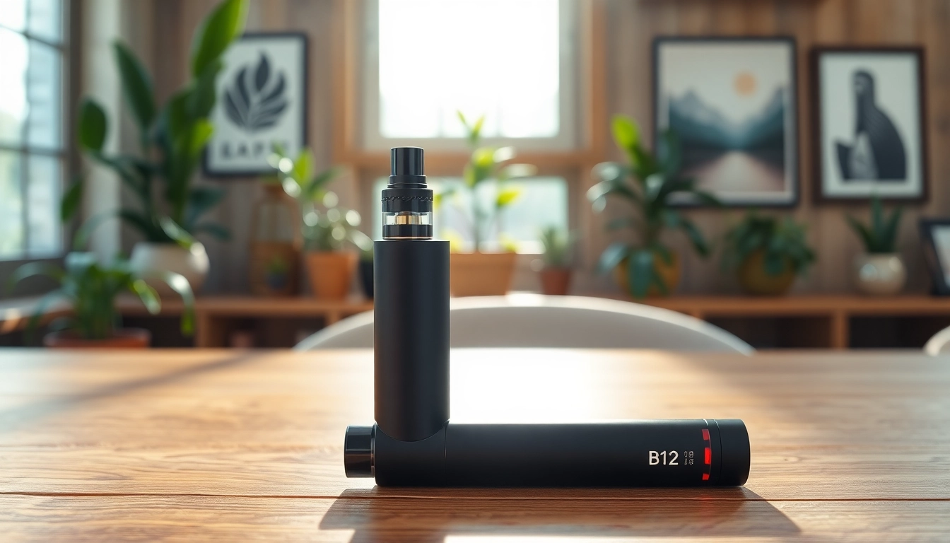 B12 vape device displayed elegantly with natural lighting in a serene indoor setting.