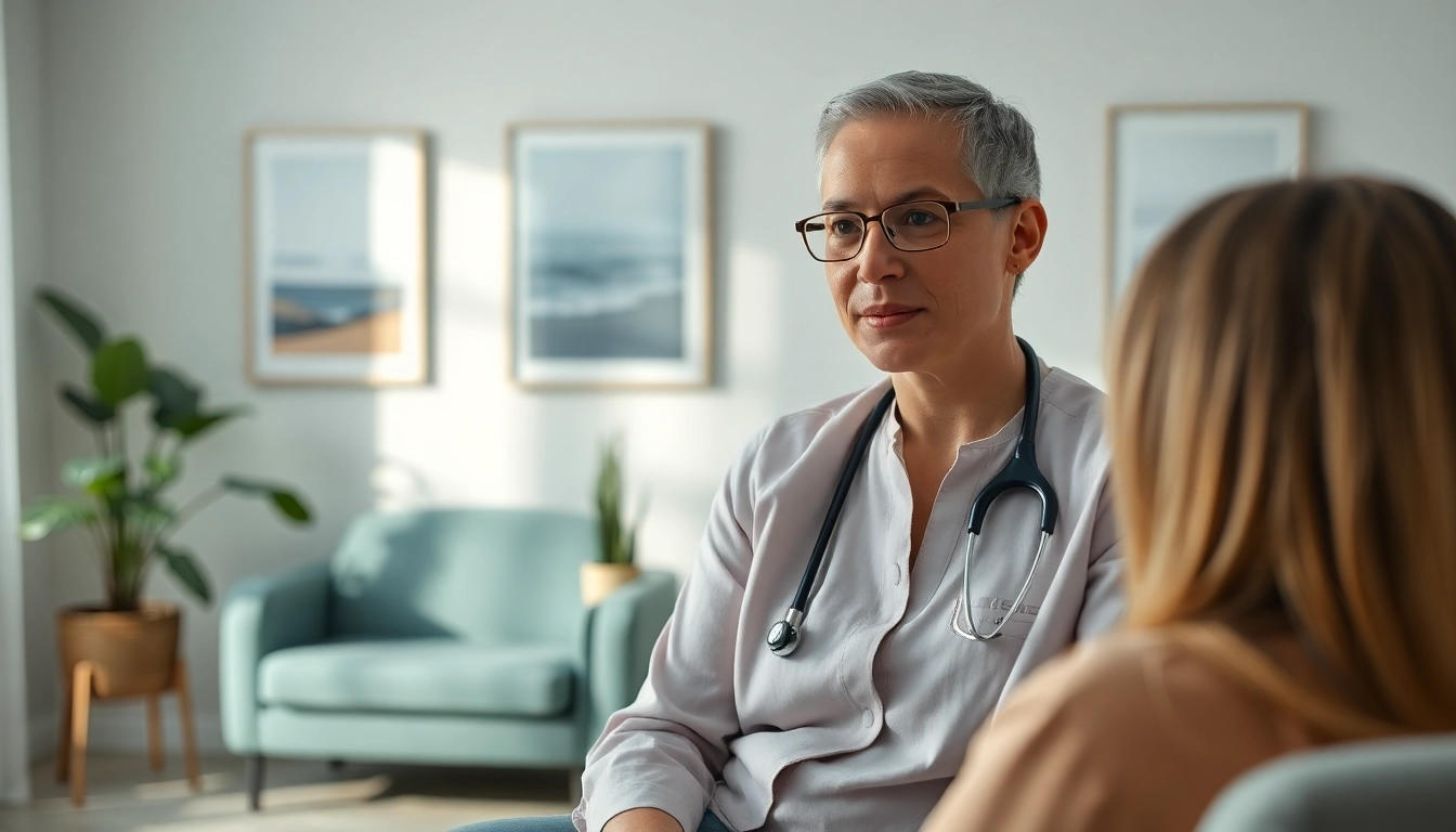 Engaging attachment theory specialist in a tranquil therapy office, promoting a peaceful environment.