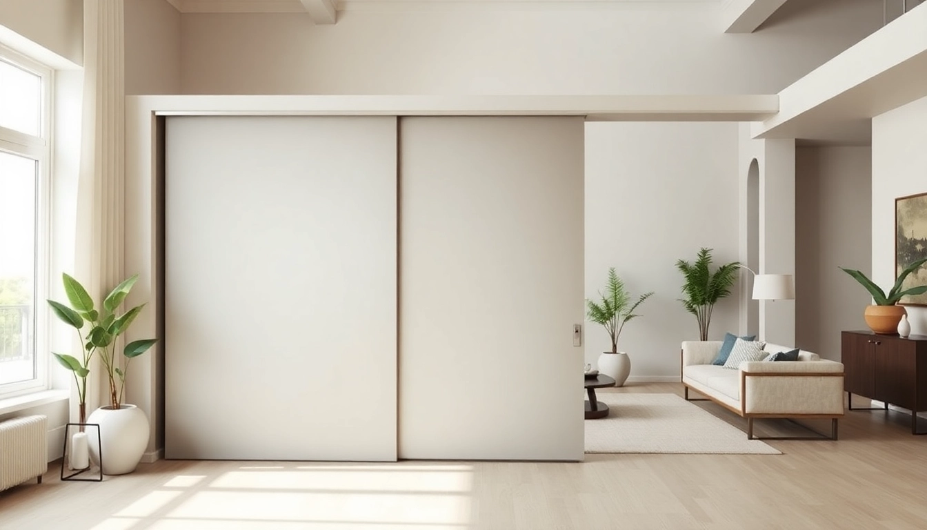 Enhance your space with a sliding partition wall that elegantly divides areas in modern interiors.