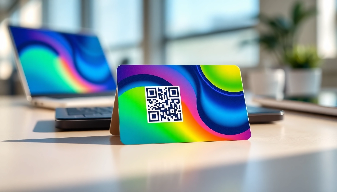 Engage with https://www.reviewcardsgoogle.com through a close-up view of a modern NFC and QR code review card on a sleek desk.