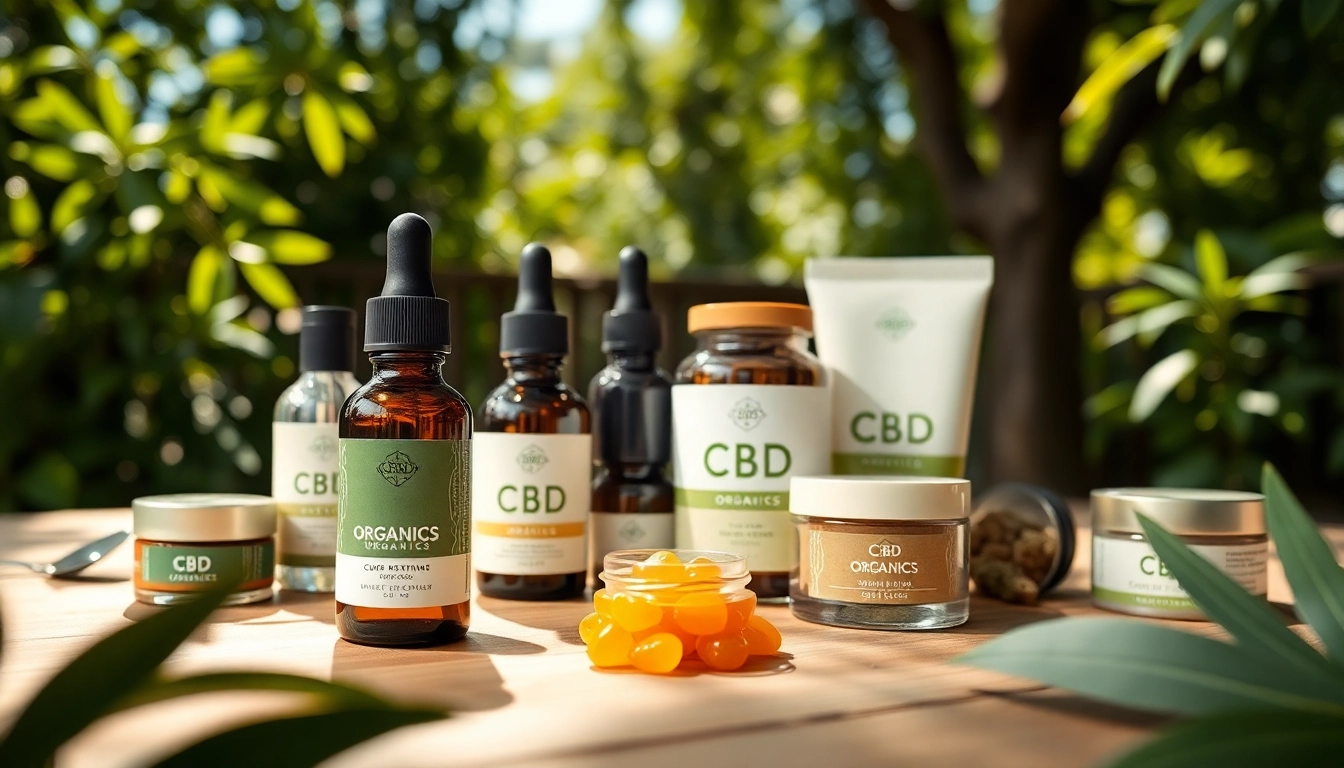 Showcasing cbd organics products in an outdoor serene setting with natural sunlight.