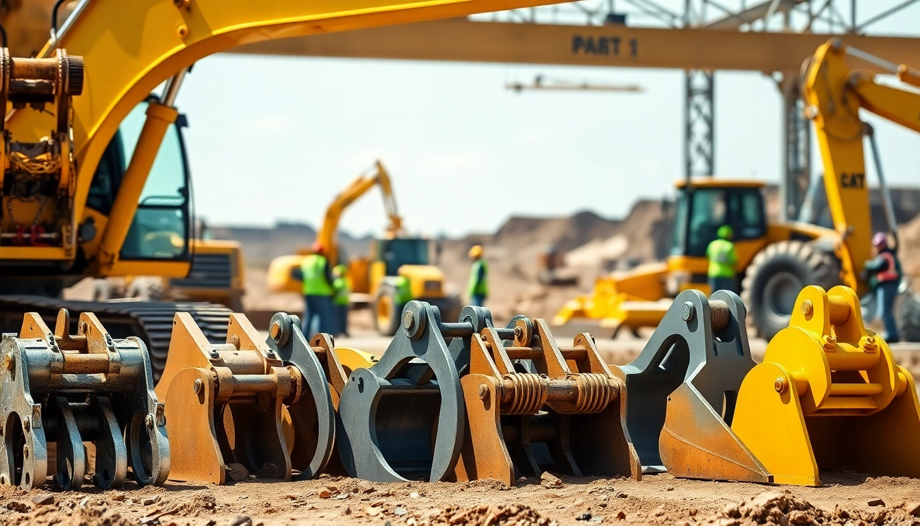 Showcasing versatile excavator attachments in a dynamic construction environment.
