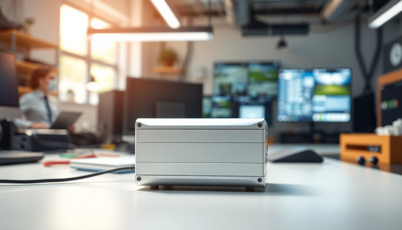 Showcase of starlink mini 12v power supply highlighting its sleek design and installation in a modern workspace.