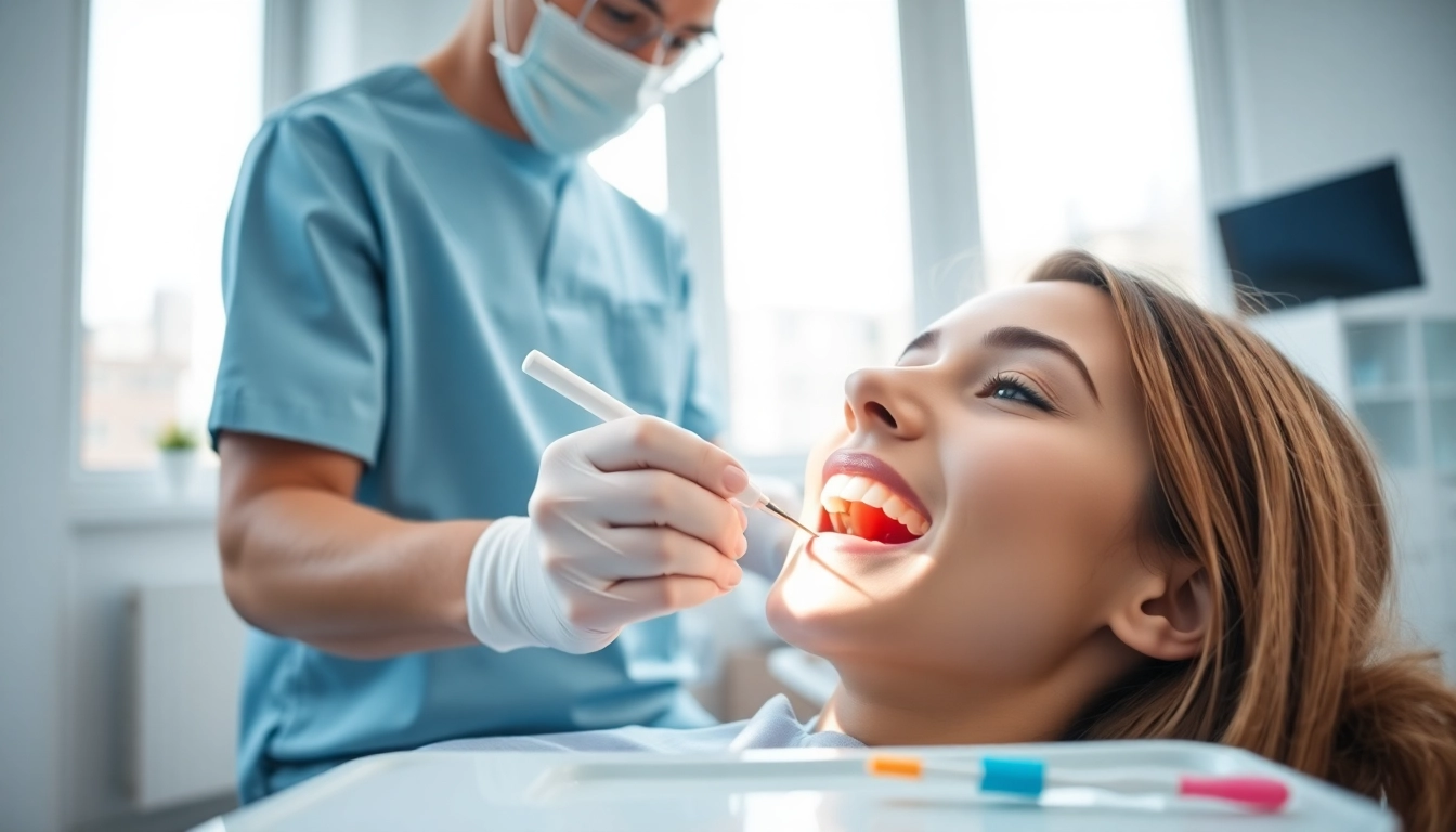 Dental cleanings process showcasing dentist using scaler on patient in modern clinic
