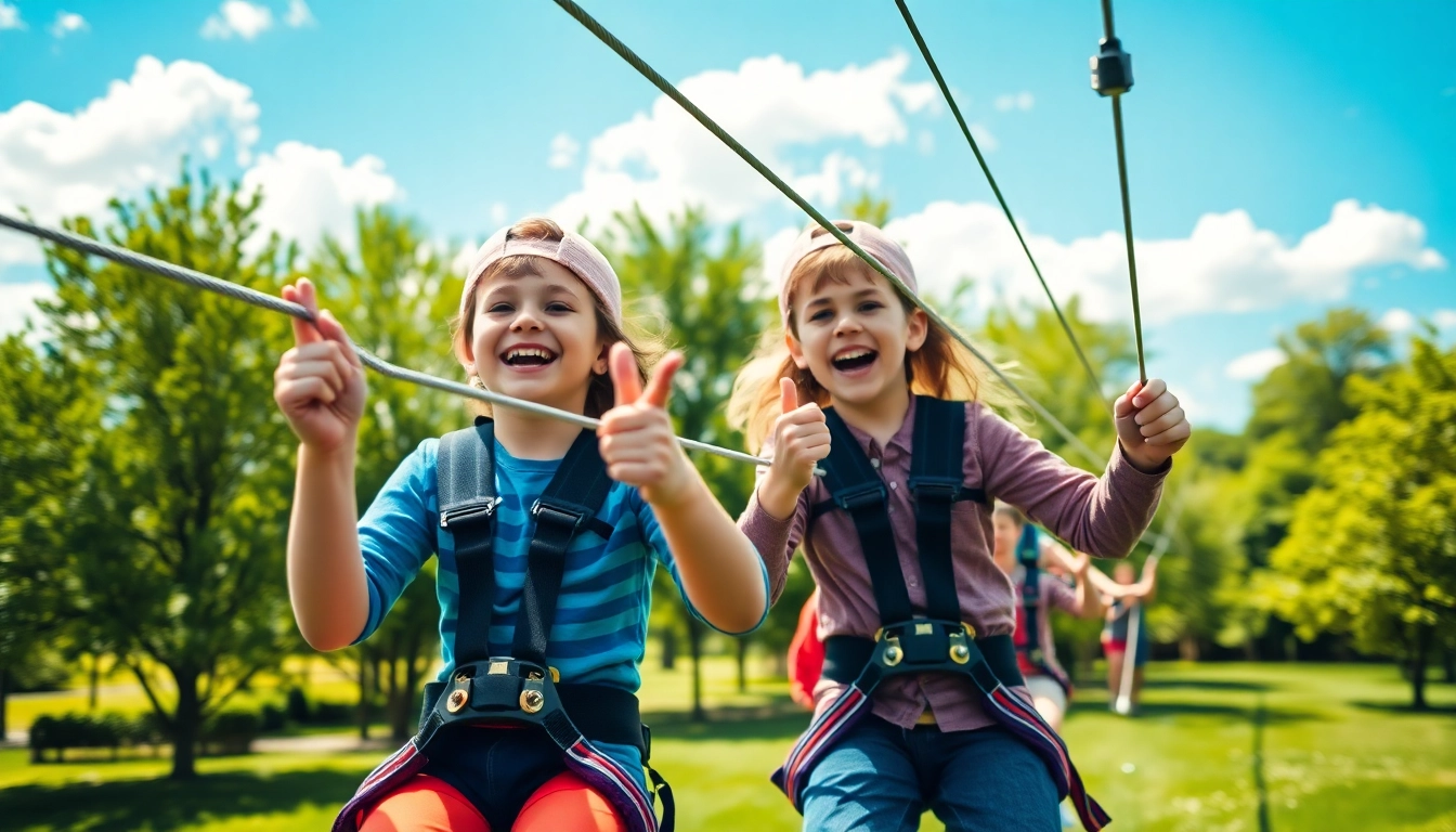 Experience the thrill of a ZIP WIRE KIT with kids joyfully riding through a sunny backyard.
