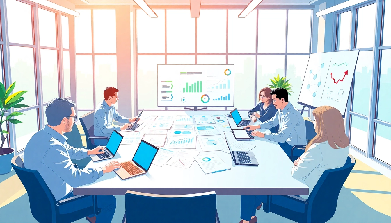 Analyze competitive intelligence strategies in a modern office setting with a collaborative team.