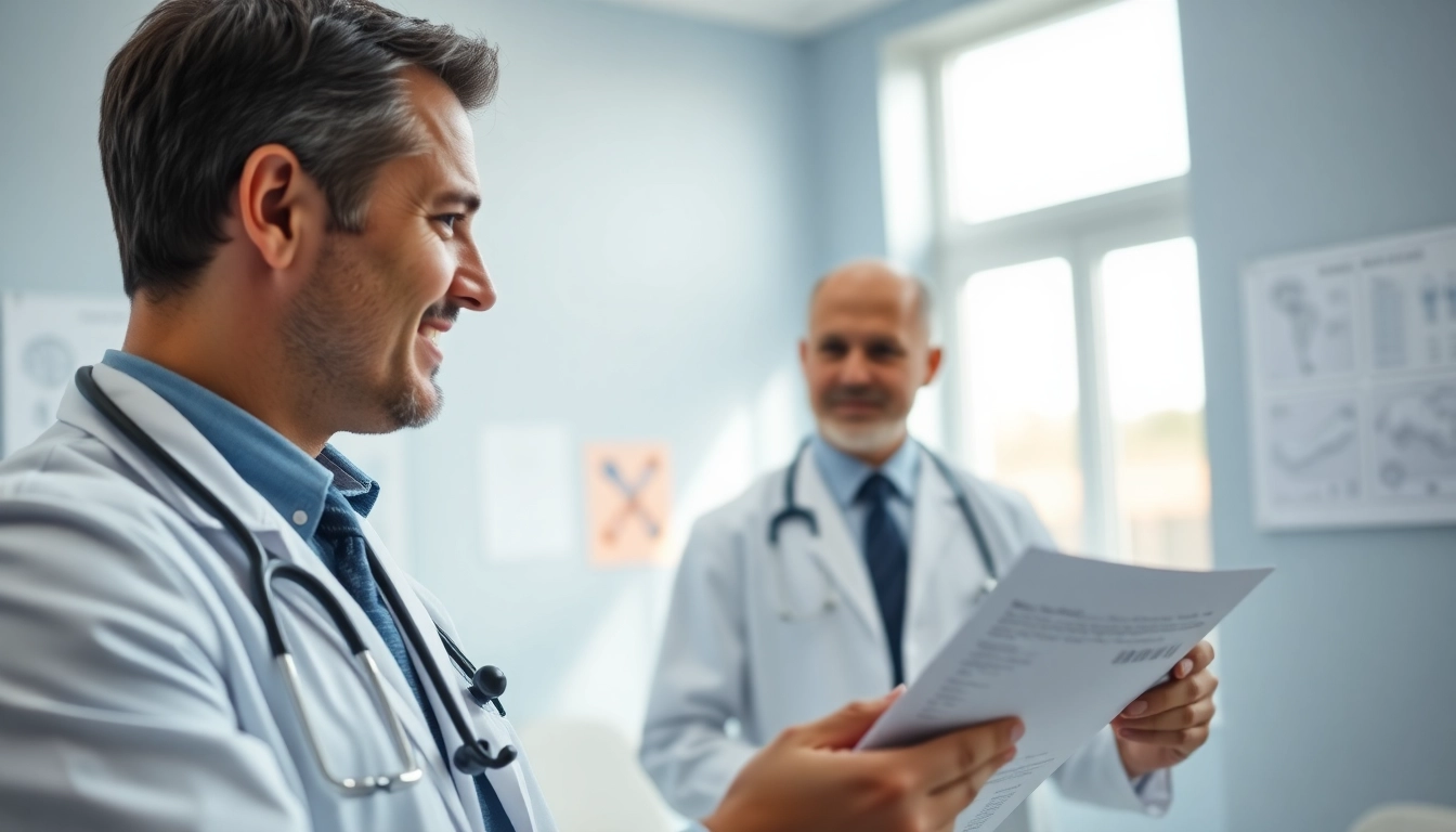 Discussing Testosterone Replacement Therapy benefits in a professional healthcare setting.
