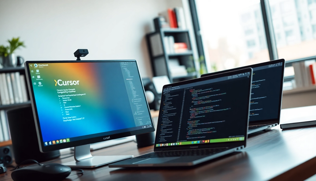 Compare Cursor vs GitHub Copilot showcasing their features in a modern coding environment.