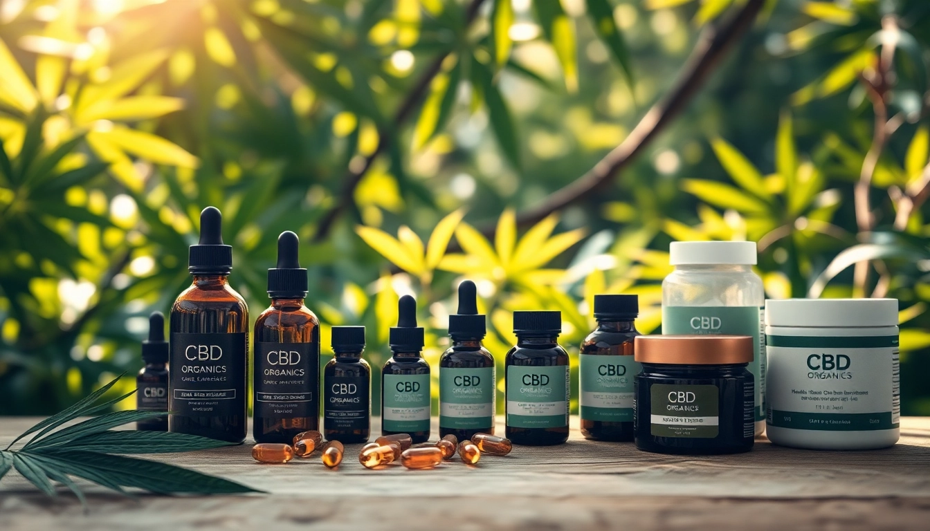 Showcase of cbd organics products arranged beautifully in a natural, serene setting.