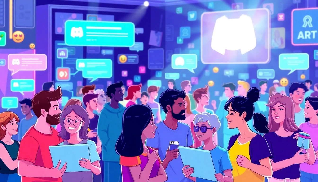 Engaging members on Discord 18+ in a lively virtual chat room filled with colorful channels and avatars.