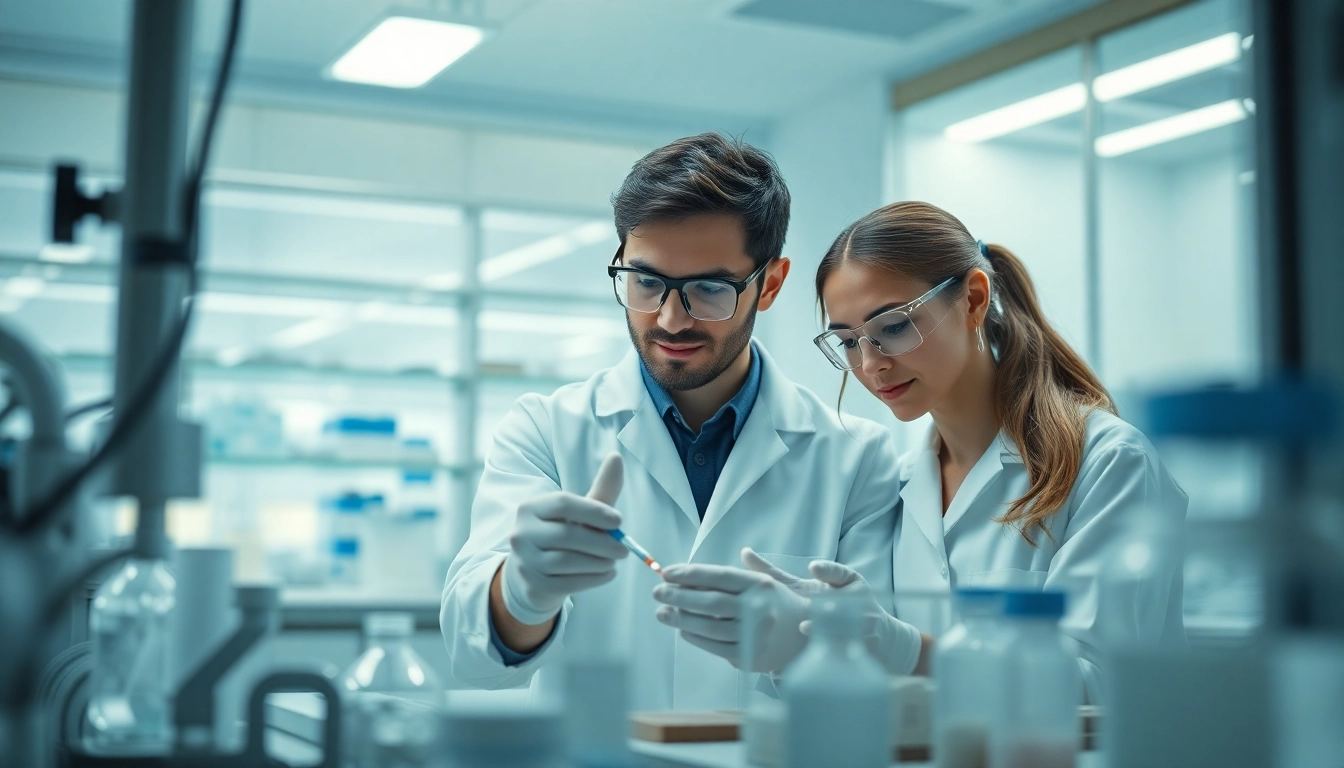 All check: Researchers assess TeSR™ human pluripotent stem cell culture media in a bright laboratory.