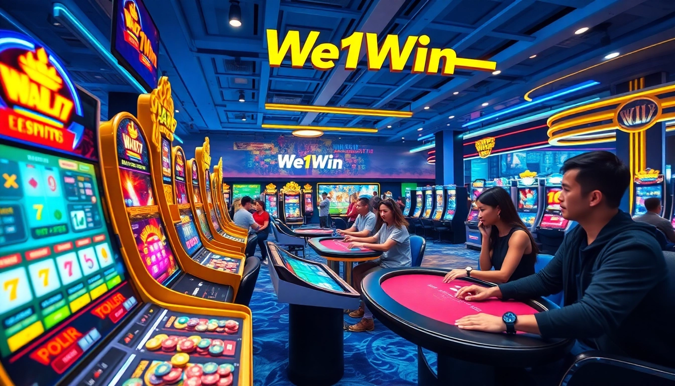 Engaging scene of We1Win online gaming platform with vibrant games and animations.