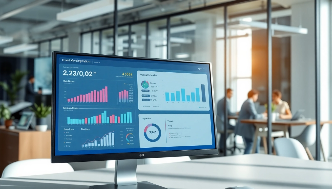 Visual representation of an AI content marketing platform showcasing analytics and team collaboration.